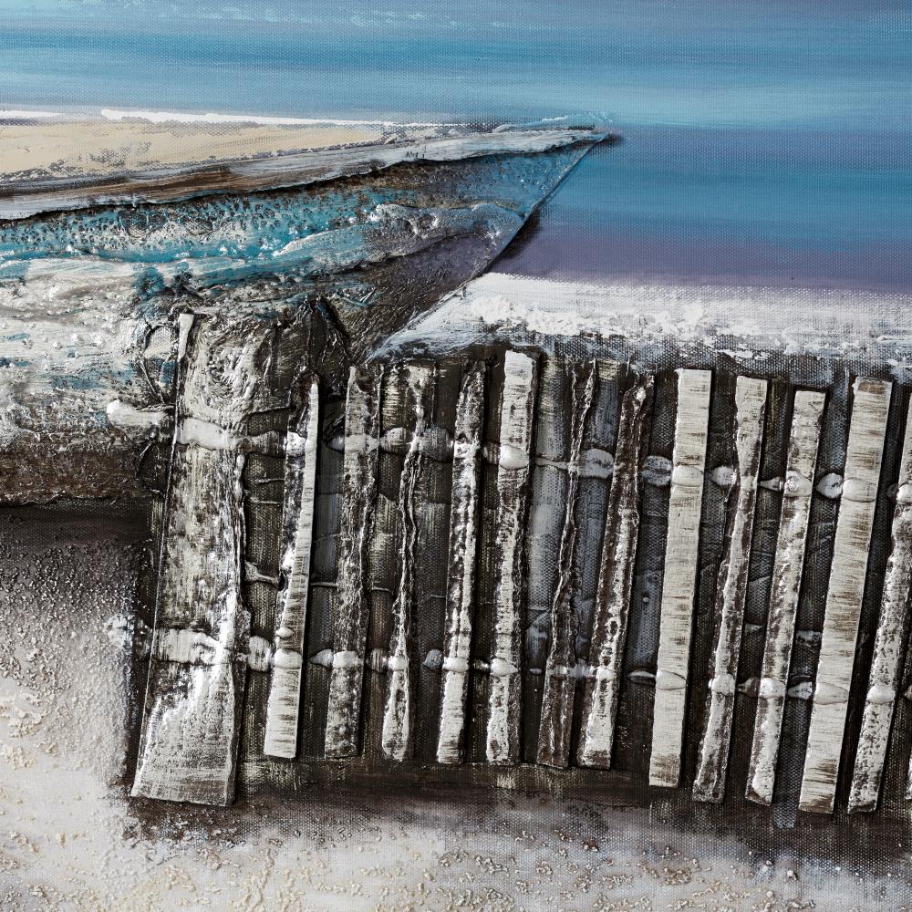 Pintura playa azul-crema lienzo, 120x5x80 cm
