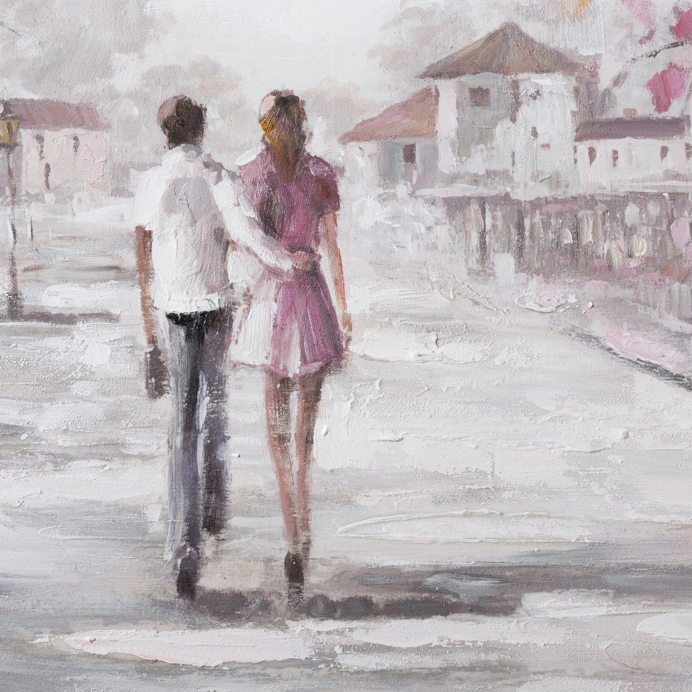 Pintura paseo blanco-rosa lienzo, 150x3x70 cm