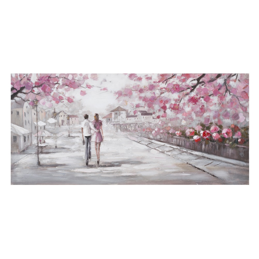 Pintura paseo blanco-rosa lienzo, 150x3x70 cm