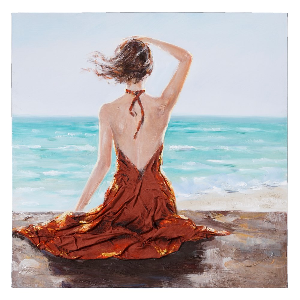 Pintura mujer azul-marrón lienzo, 90x3,8x90 cm