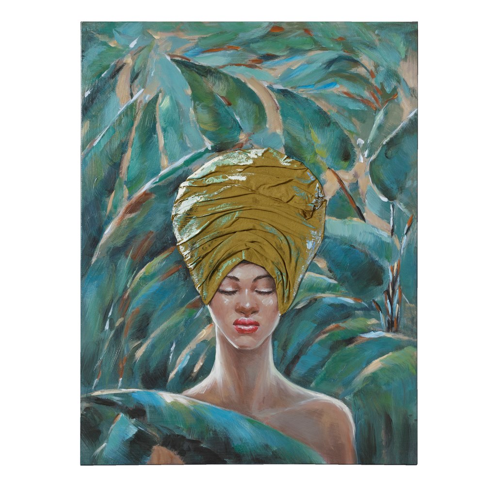 Pintura africana azul-verde lienzo, 76x3,5x100 cm
