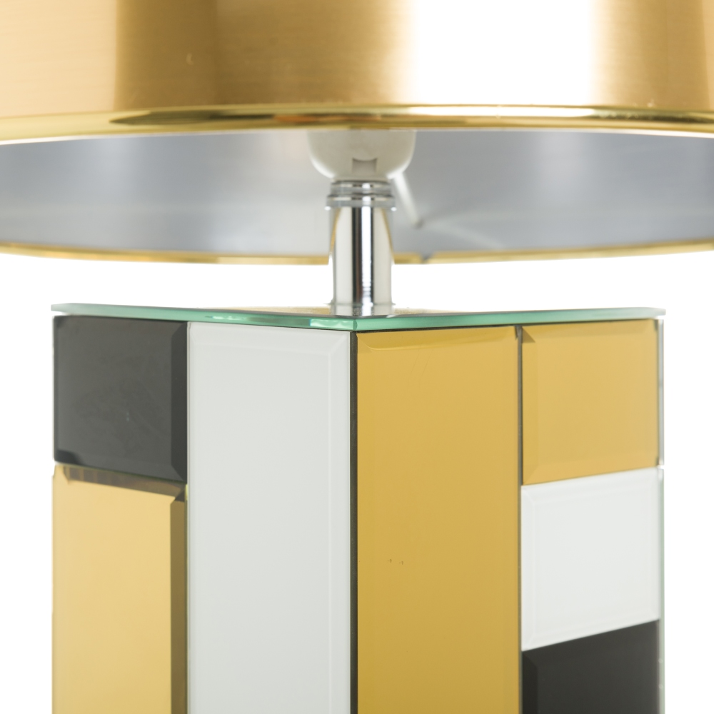 Lámpara de mesa espejo-oro-cristal-tejido, 40,5x40,5x55 cm