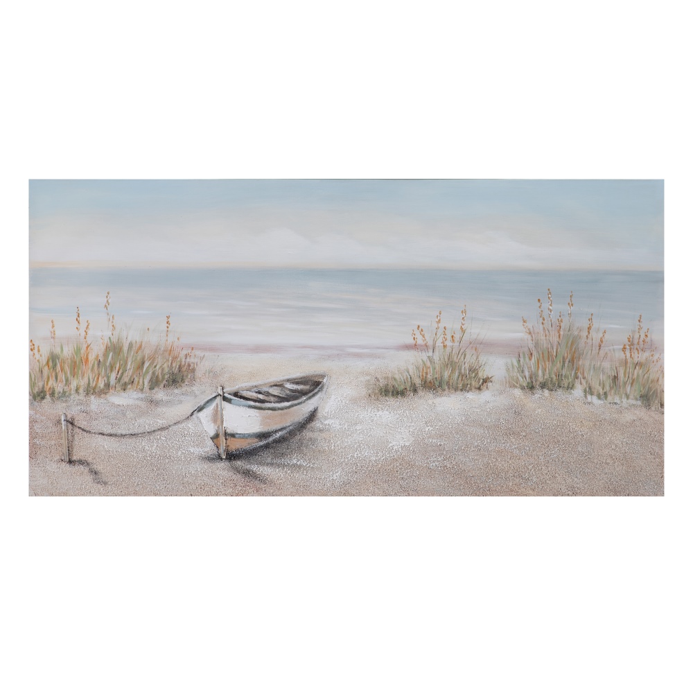 Pintura playa azul-crema lienzo, 140x2,8x70 cm