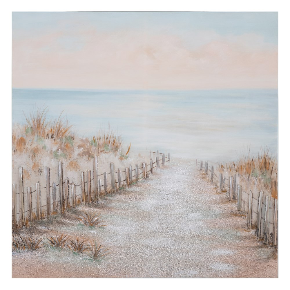 Pintura playa beige-azul lienzo, 100x2,8x100 cm