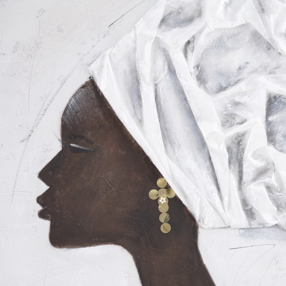 Pintura africana plata-marrón lienzo, 120x3,8x90 cm