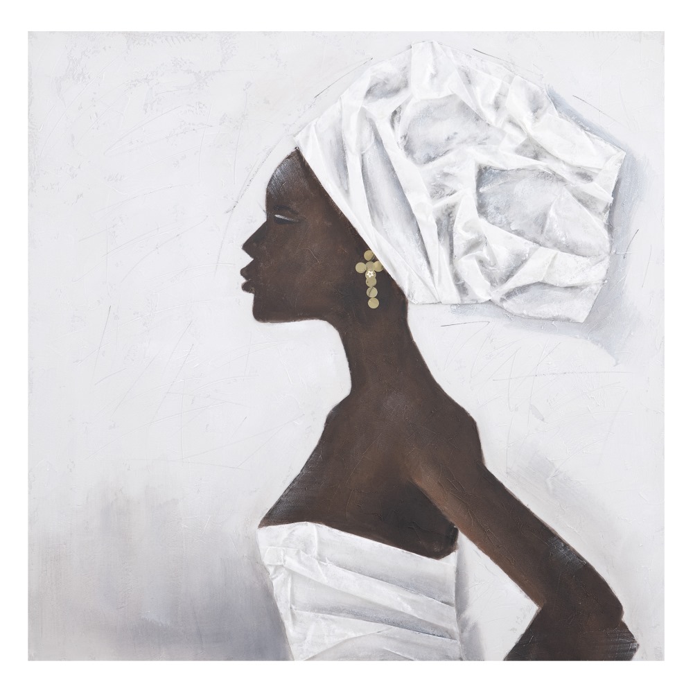 Pintura africana plata-marrón lienzo, 120x3,8x90 cm