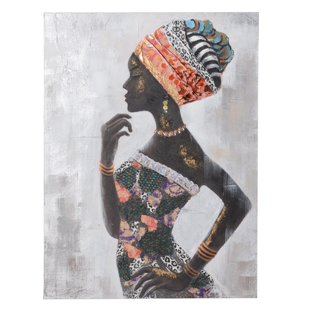 Pintura africano gris lienzo, 90x2,8x120 cm