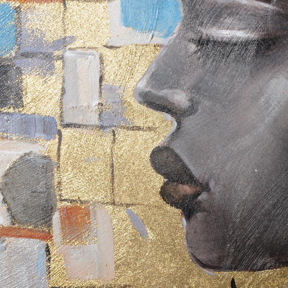 Pintura africano gris lienzo, 90x2,8x120 cm