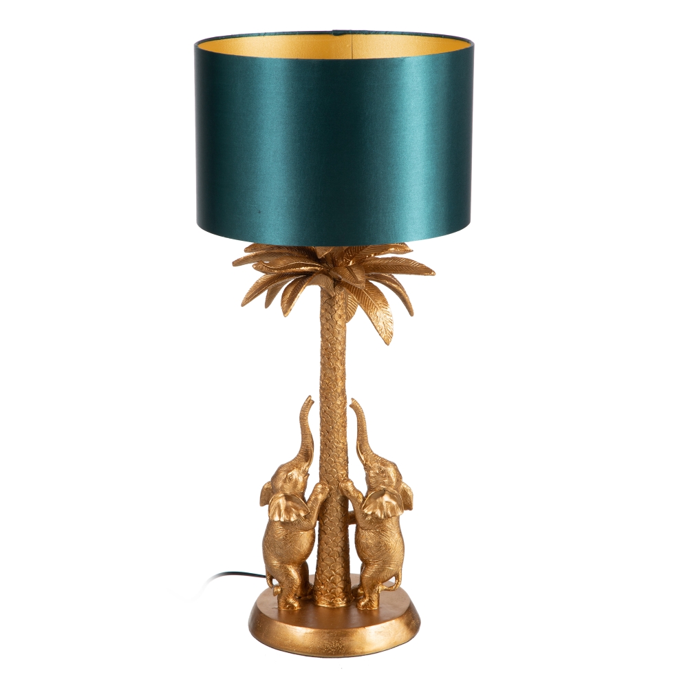 Lámpara de mesa elefantes oro-verde, 33x33x74 cm