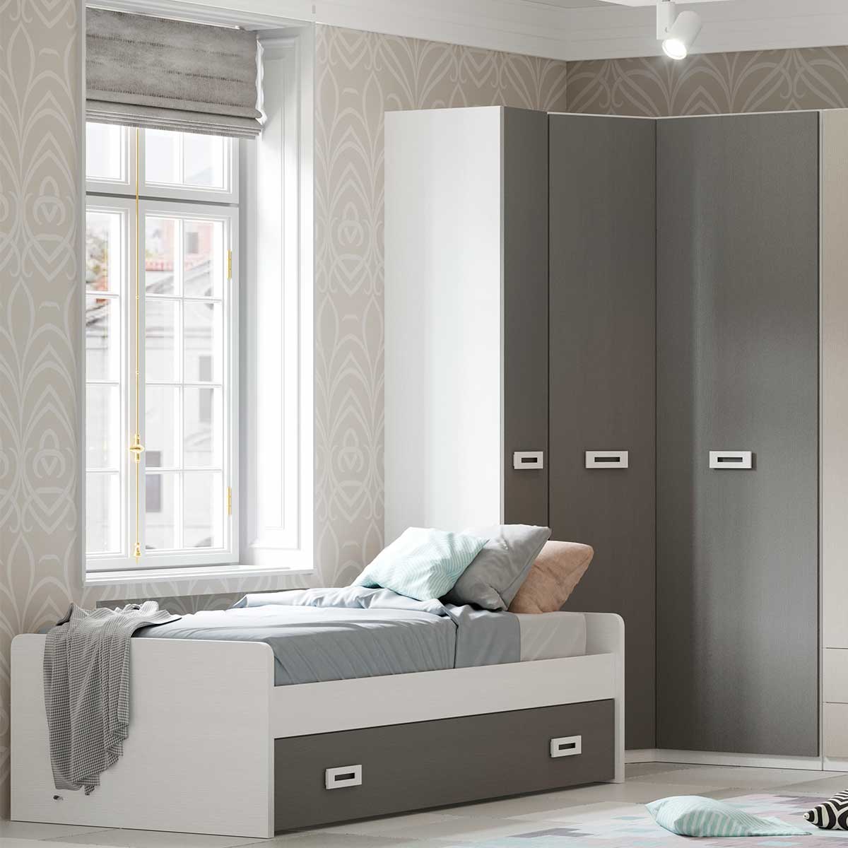 Dormitorio juvenil completo Blanco Grey Grafito Start 07 cama nido